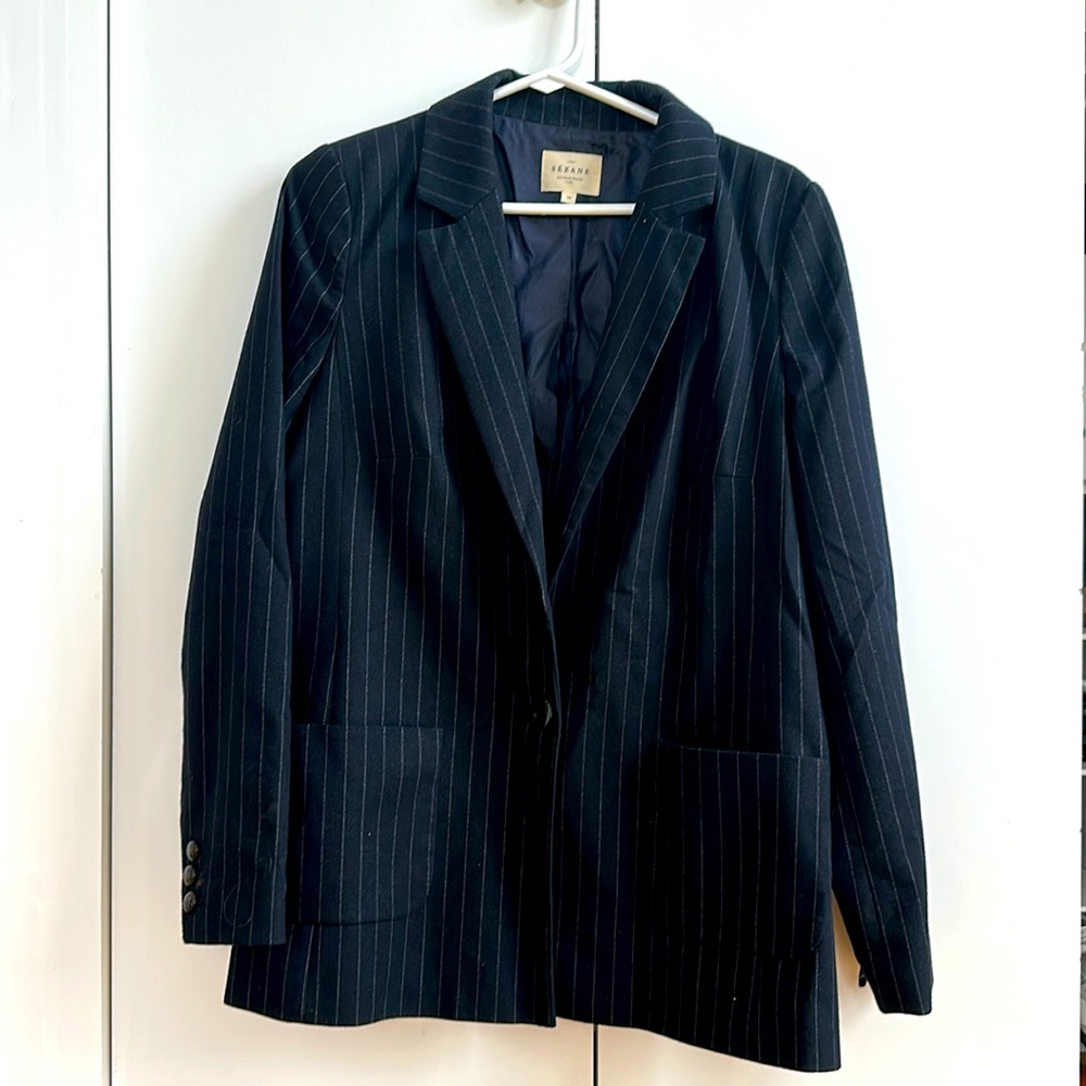 Sezane navy pinstripe blazer 1 button size 38